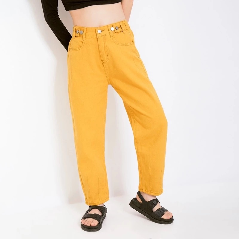 122. Jeans Wanita Highwaist Kuning, Stylish dengan Harga Terjangkau!